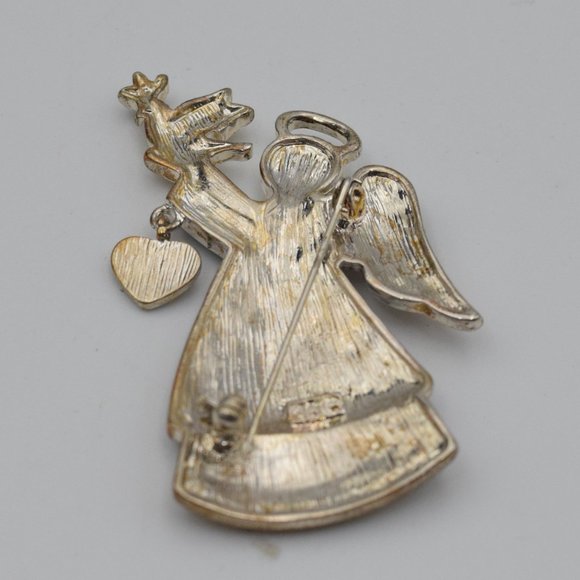 Vintage Kenneth Cole Enamel Peace Angel and Dove Pin 1980's - Picture 4 of 6